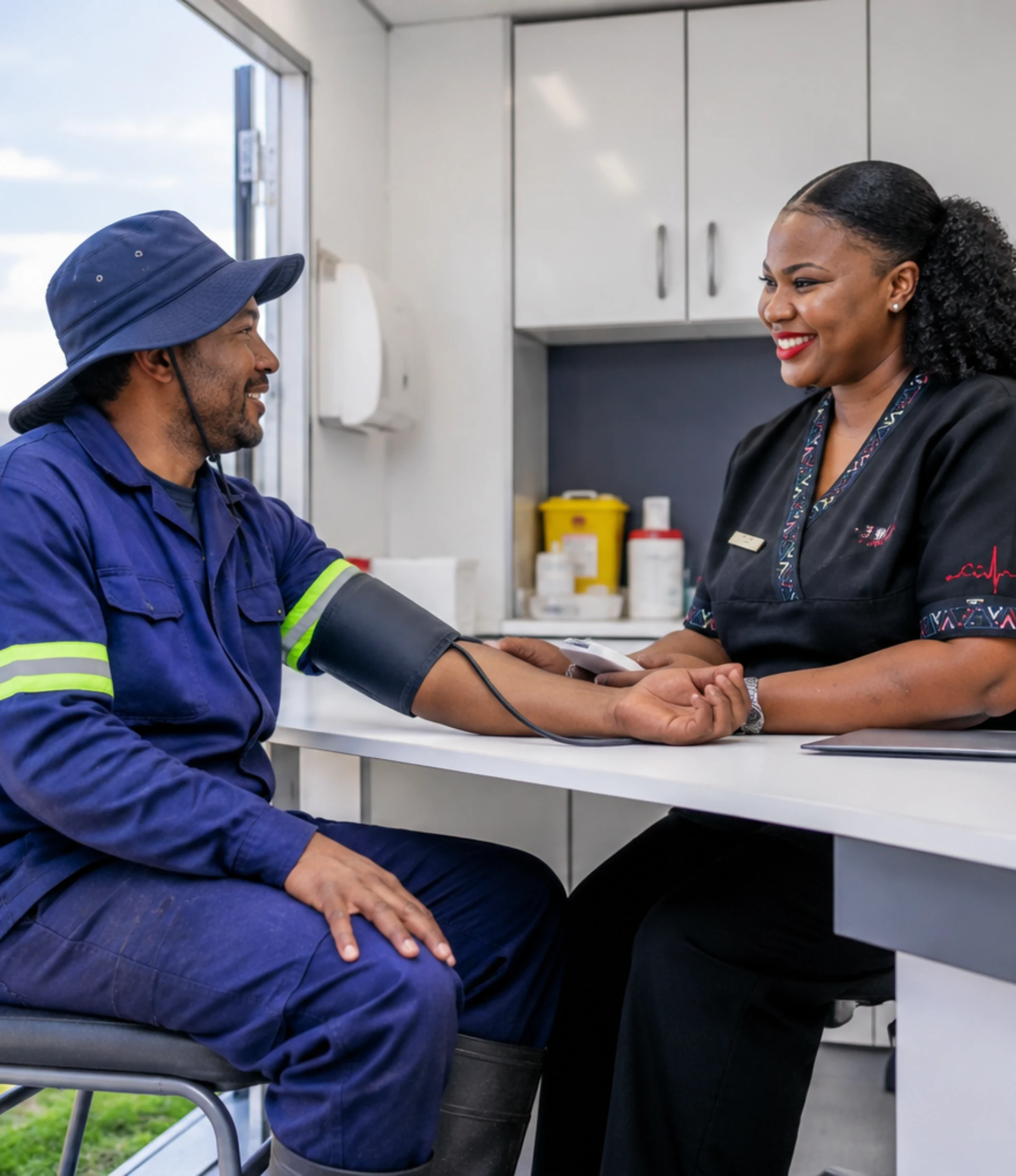 A Care Net nurse confirming a worker record on a tablet at the line