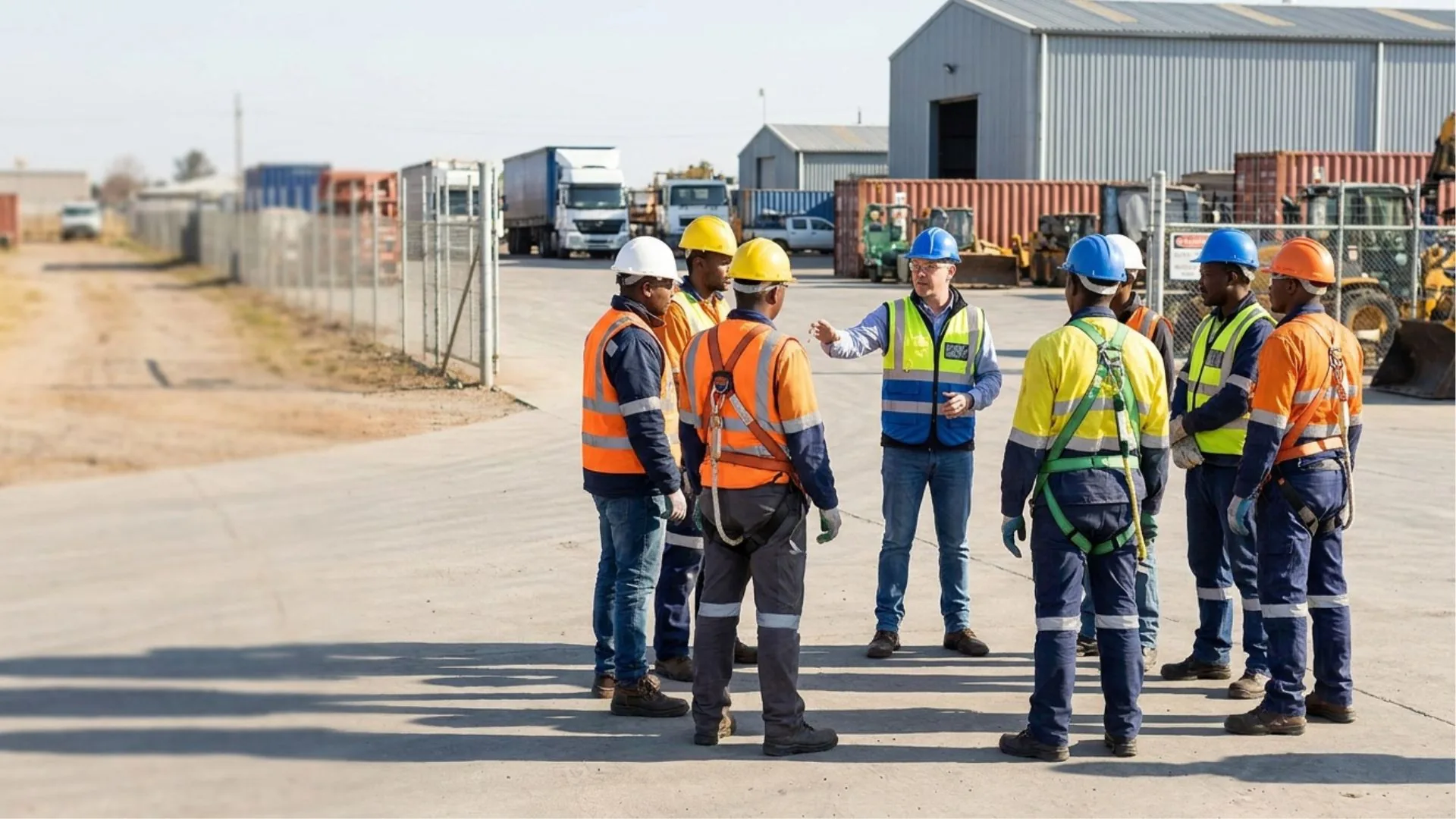 A Care Net facilitator running a toolbox talk with a team on site.